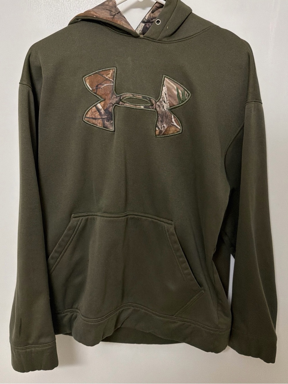 Under Armour Olive Green Camo Logo Pullover Hoodie